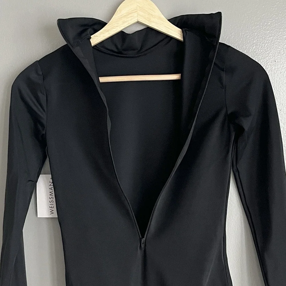 Weissman Dance Leotard Mock Neck Black Long Sleeve Girls Youth Child Large NWT